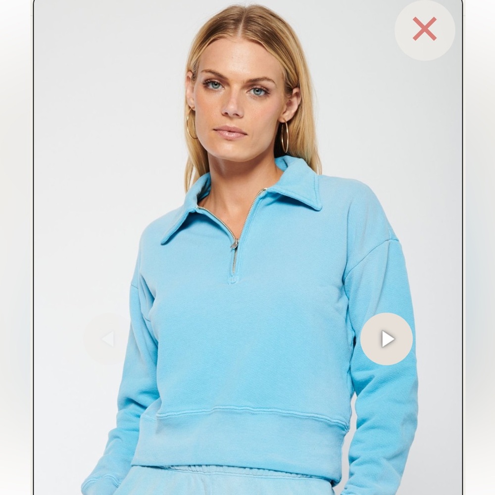Re/Done x Hanes Faded Sky Blue Half-Zip Pullover Sweatshirt XS